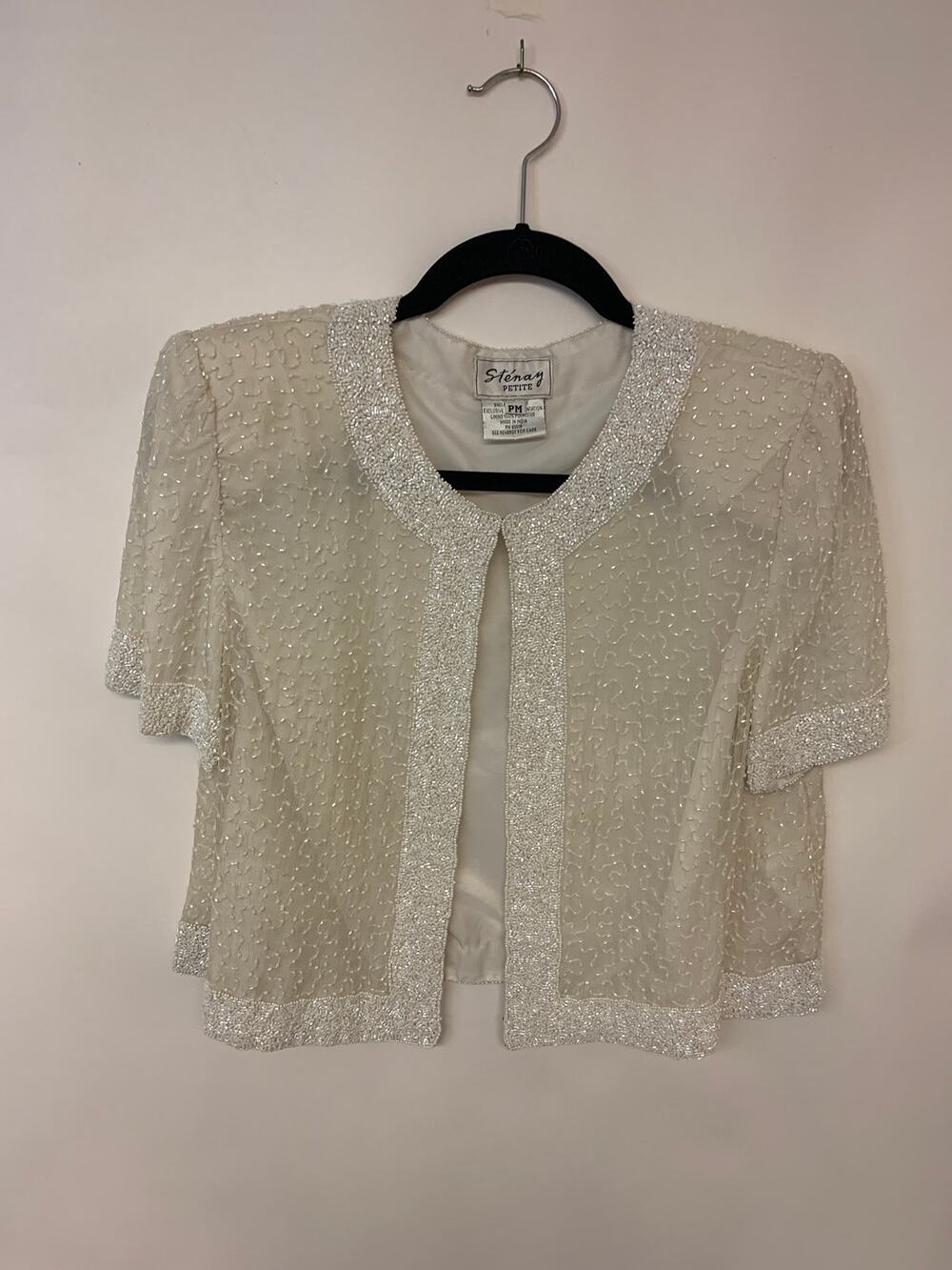 Stenay Petite Vintage Beaded Cropped Bolero Jacket Silk SZ M Elegant Glam Bling